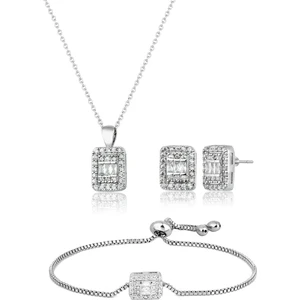 Elika Bijoux Kadın Baget Taşlı Kolye Küpe Bileklik Set