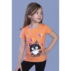 Kız Çocuk Likee Kedi Baskılı T-Shirt
