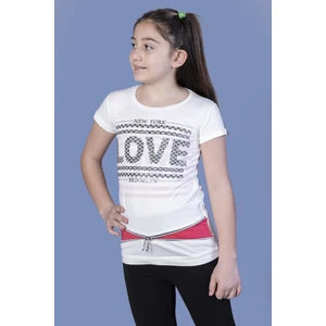 Kız Çocuk T-Shirt Love Varak Baskı Ekru 8 Yaş K-127