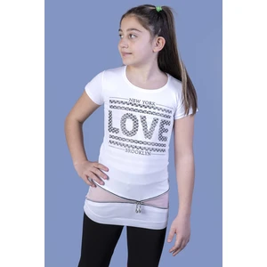 Kız Çocuk T-Shirt Love Varak Baskı K-127 Beyaz 8 Yaş