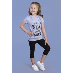 Kız Çocuk Parlak Baskılı Kapüşonlu Kaprili Takım