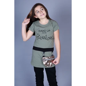 Kız Çocuk T-Shirt Önü Çantalı Haki 8 Yaş K-127