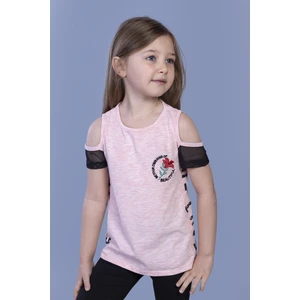 Kız Çocuk Göğsü Nakışlı T-shirt