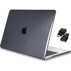 Apple 13" Macbook Pro A1706 A1708 A1989 A2159 A2338 M1 Kristal Siyah Kılıf Koruyucu + USB Çevirici