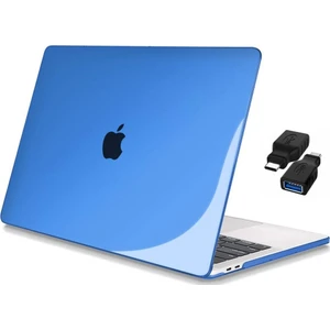 Apple 13" Macbook Pro A1706 A1708 A1989 A2159 A2338 M1 Kristal Lacivert Kılıf Koruyucu + USB Çevirici