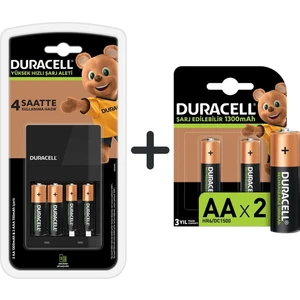 Cef 14 Şarj Aleti + 2 Adet Aa ve Aaa Pil Duracell 4 Saat Şarj Cihazı 1 Adet + Duracell Şarj Edilebilir Aa 1300 Mah Piller 2'li Paket