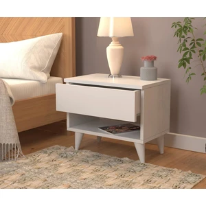 Nightstand Çekmeceli Bölmeli Komodin Ayaklı Beyaz