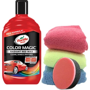 Turtle Wax Renkli Cila Kırmızı 500 ml + 3 Adet Mikrofiber Bez + Cila Süngeri