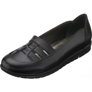 Costo Shoes A8512 Siyah Deri Dişli Kaymaz Taban Rahat Geniş Kalıp Büyük Numara Kadın Ayakkabı