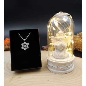 Vega Gift Shop Masum Melek Işıklı Fanus & Kar Tanesi Kolye Armağan Seti