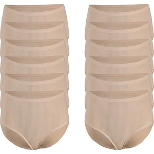 Kadın 12'li Paket Çizgili Yüksek Bel Bato Külot