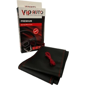 Vip Auto Dikmeli Deri Direksiyon Kılıfı Kırmızı Düz Model