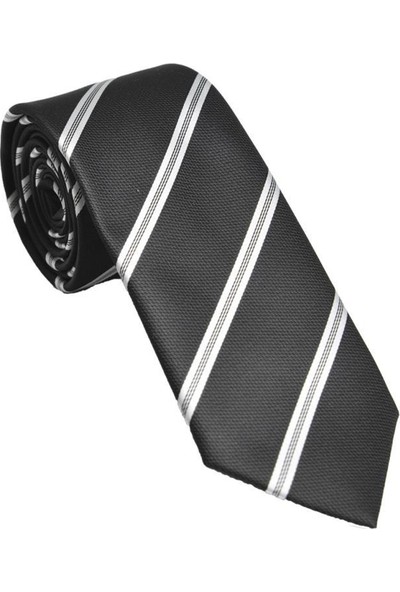 Brianze Beyaz Çizgili Siyah Mendilli Kravat