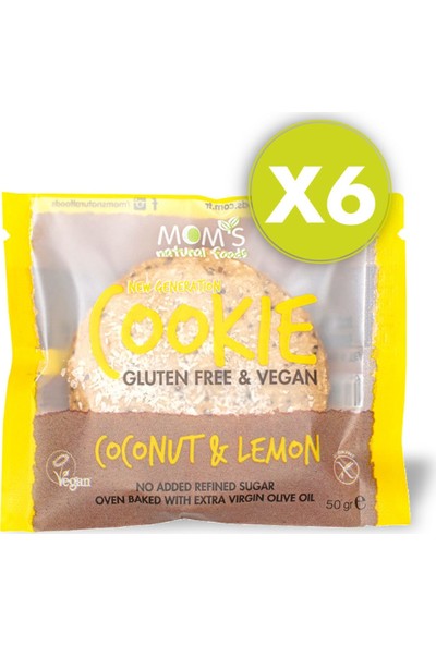 Mom's Natural Foods Mom's 6'lı Glutensiz Vegan Limon & Hindistan Cevizi Cookie (6 Ad)
