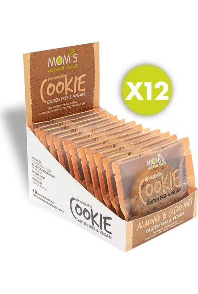Mom's Natural Foods Mom's 12'li Glutensiz Vegan Badem & Kakao Cookie (12 Ad)