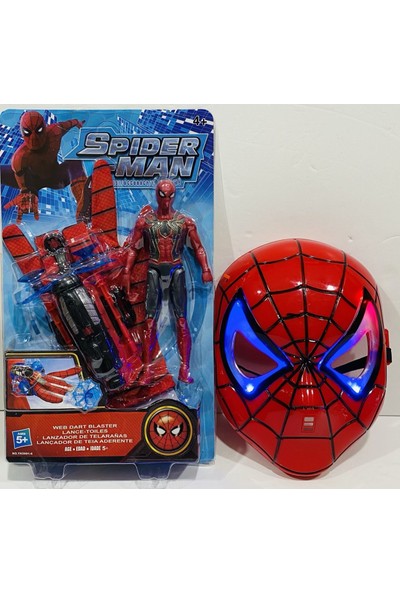 Spiderman Ağ Atan Eldiven+Işıklı Maske cm Işıklı Figür 3 Lü Set Oyuncak
