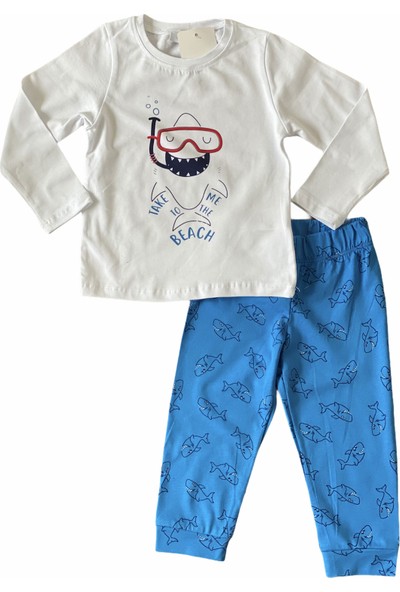 Sibelle Kids Köpekalıklı Gözlüklü Beyaz Pijama Takımı 12-18 Ay Erkek