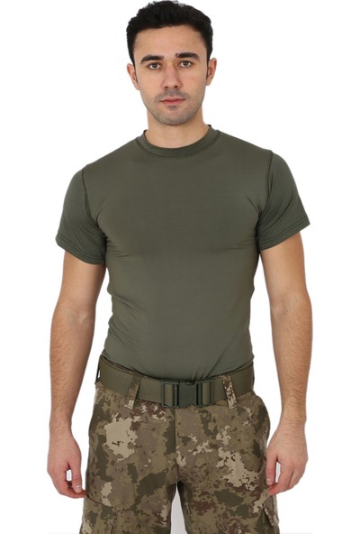 Asker Marketi Haki Kısa Kol Askeri Microfiber T-Shirt - Slim Fit Outdoor Tişört