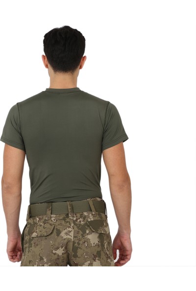 Asker Marketi Haki Kısa Kol Askeri Microfiber T-Shirt - Slim Fit Outdoor Tişört