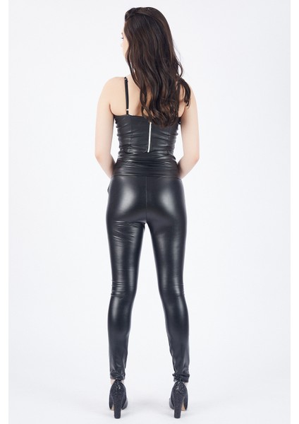 Yandan Fermuarlı Yüksek Kemerli Şardonlu Deri Tayt | TYT33138 fırsatları