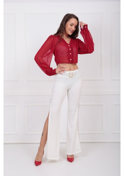 Kemerli Yandan Fermuarlı Scuba Krep Pantolon PNT33380 fırsatları