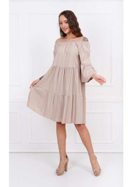 Uzun Kol Madonna Yaka Elbise ELB32691 K.vizon