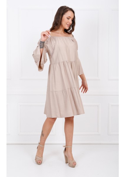 Uzun Kol Madonna Yaka Elbise ELB32691 K.vizon fiyatları