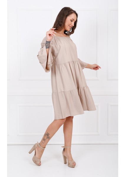 Uzun Kol Madonna Yaka Elbise ELB32691 K.vizon modelleri