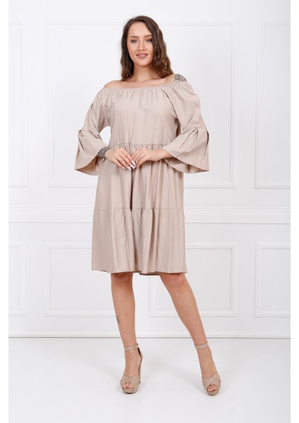 Uzun Kol Madonna Yaka Elbise ELB32691 K.vizon fırsatları