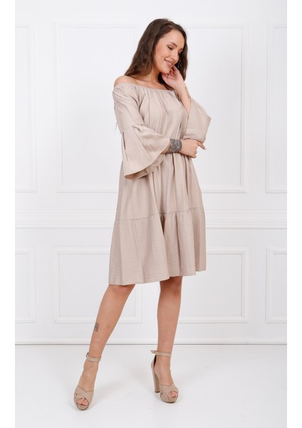 Uzun Kol Madonna Yaka Elbise ELB32691 K.vizon indirimleri