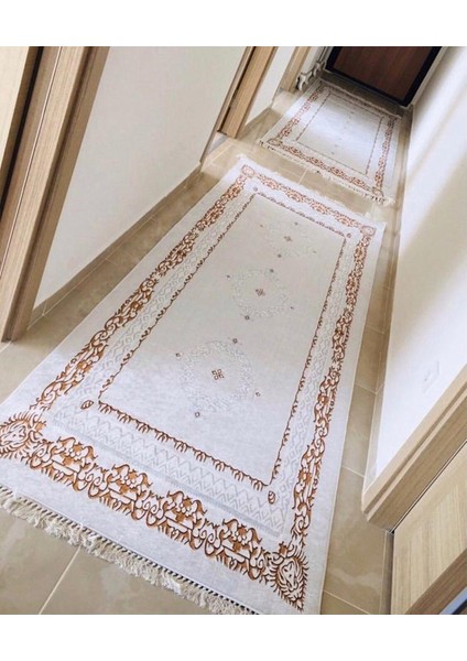 Saray Kaymaztabanlı Yıkanabilir Halı Kilim Yolluk Dijital Baskı Gold