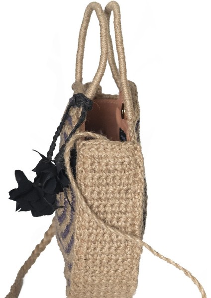 Kadın El Örgüsü Çizgi Desen Jüt Çanta fırsatları