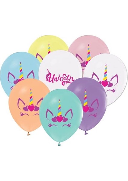 Parti Furyası Unicorn Pastel Kalpli 10 Adet Balon