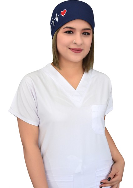 Lacivert Kalp Ritim Hastane Bonesi / Cerrahi Bone