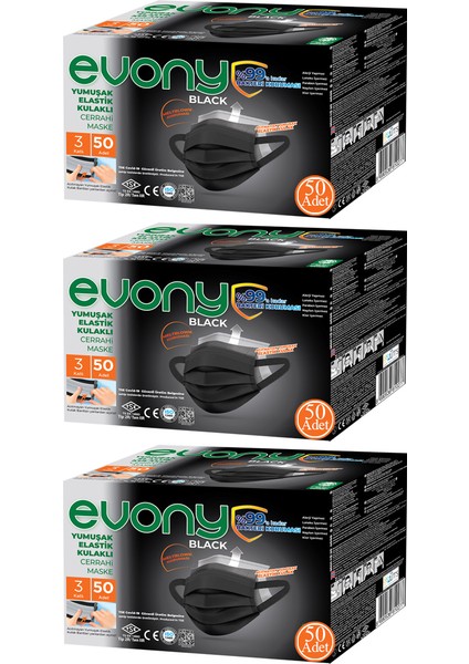 Siyah Elastik Kulaklı Maske 150 Adet