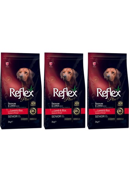 Plus Orta Büyük Irk Kuzu-Pirinç +7 Yaşlı Köpek Maması 3 kg Adet