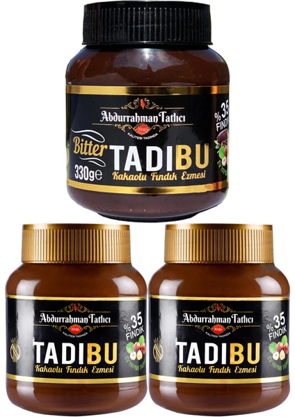 Abdurrahman Tatlıcı Tadıbu Bitter Kakaolu Fındık Ezmesi 330 Gr+ Tadıbu Kakaolu Fındık Ezmesi 330 gr x 2 Li