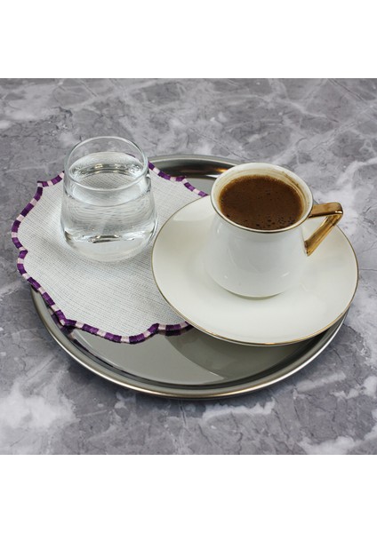 Geçişli Mor Renkli Nakışlı Keten Efektli 2'li Kokteyl Peçetesi Bardak Altlığı modelleri