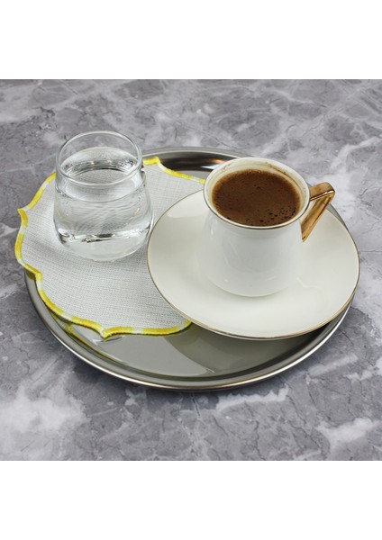 Geçişli Sarı Renkli Nakışlı Keten Efektli 6'lı Kokteyl Peçetesi Bardak Altlığı modelleri