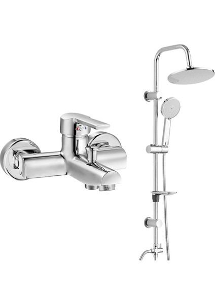 Eca Delta Banyo Bataryası+T-May Banyo Lidya Oval Tepe Duş Takımı Seti Paslanmaz Krom