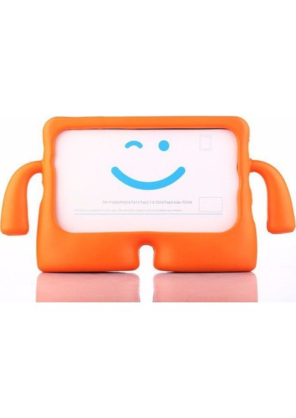 Apple iPad 3 Renkli Tutacaklı Stantlı Silikon Çocuk Tablet Kılıfı - Turuncu