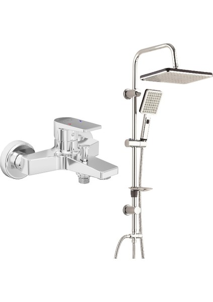 Eca Dalia Banyo Bataryası+T-May Banyo Sümbül Kare Tepe Duş Takımı Seti Krom Paslanmaz