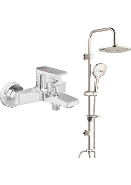 Eca Dalia Banyo Bataryası+T-May Banyo Ayvacık Elips Tepe Duş Takımı Seti Paslanmaz Krom