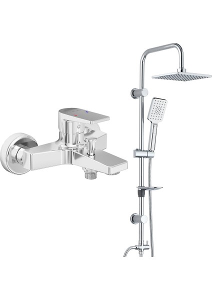 Eca Dalia Banyo Bataryası+T-May Banyo Belen Kare Tepe Duş Takımı Seti Paslanmaz Krom