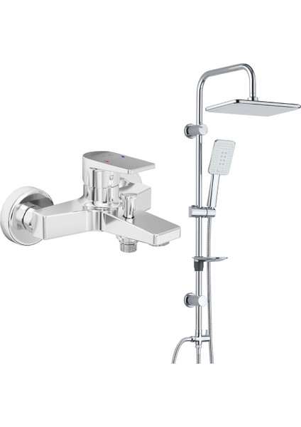 Eca Dalia Banyo Bataryası+T-May Banyo Çınar Dikdörtgen Tepe Duş Takımı Seti Paslanmaz Krom