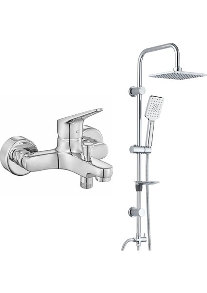 Eca Spylos Banyo Bataryası+T-May Banyo Belen Kare Tepe Duş Takımı Seti Paslanmaz Krom