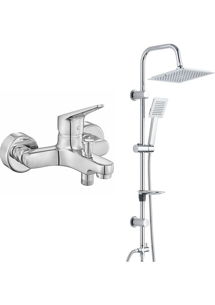 Eca Spylos Banyo Bataryası+T-May Banyo Çam Kare Tepe Duş Takımı Seti Paslanmaz Krom