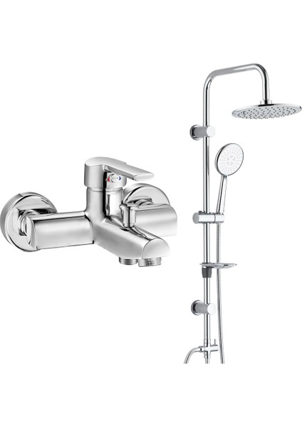 Eca Delta Banyo Bataryası+T-May Banyo Bostan Oval Tepe Duş Takımı Seti Paslanmaz Krom