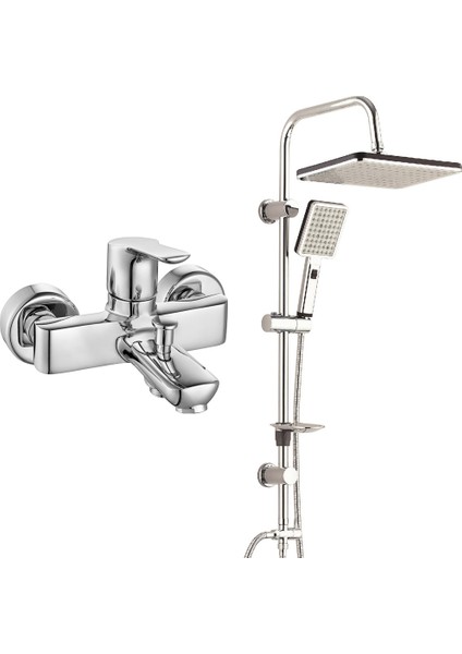 Eca Luna Banyo Bataryası+T-May Banyo Sümbül Kare Tepe Duş Takımı Seti Paslanmaz Krom