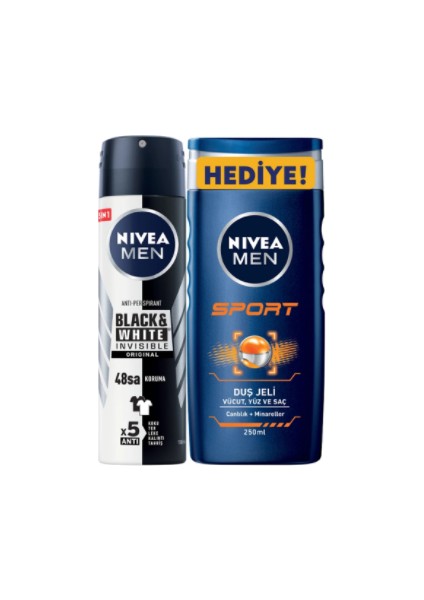 Men Black & White Invisible Fresh Erkek Deodorant Sprey 150 ml + Sport Duş Jeli 250 ml